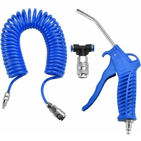 Soufflette avec tuyau d'air comprimé en spirale de 5 m, soufflette à air comprimé, soufflette pour camion avec connecteur en T, kit de soufflette pour nettoyage de camion