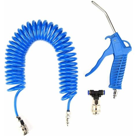 Soufflette Camion Soufflette Pneumatique avec Tuyau de Spirale de 5 mètres Kit de nettoyage de pistolet à air pour camion avec connecteur en T(26mm), Bleu-Guazhuni
