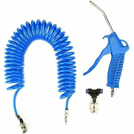 Soufflette Camion Soufflette Pneumatique avec Tuyau de Spirale de 5 mètres Kit de nettoyage de pistolet à air pour camion avec connecteur en T(26mm), Bleu-Guazhuni