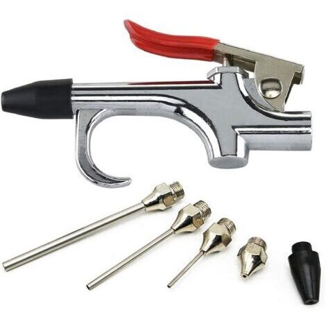 Soufflette Pistolet à Poussière Métal Air Comprimé de Pistolet avec 4 Embouts Becs Rallonges Air Comprimé pouvez Connexion Rapide pour Souffler la Poudre de Résidu de Poussière et Saleté