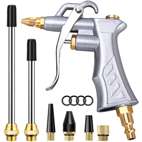 Soufflette pneumatique avec buse en laiton à débit d'air réglable et 2 rallonges en acier — Accessoire pour compresseur d'air, outil de dépoussiérage et de soufflage