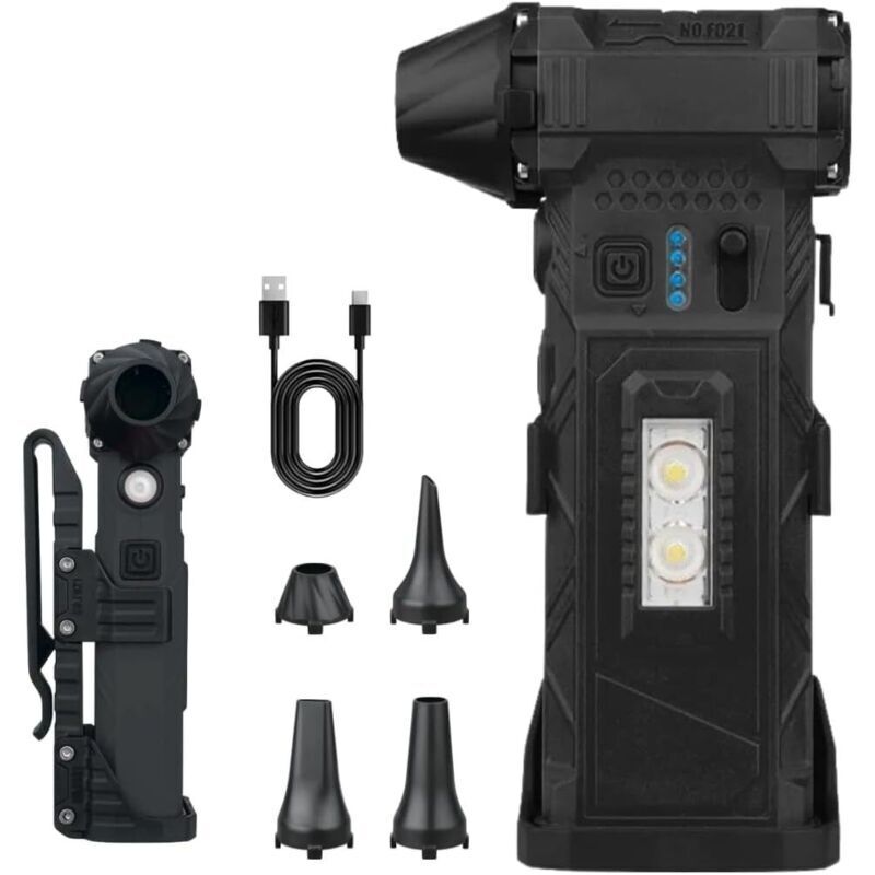 Souffleur à air comprimé sans fil, vitesse réglable, 4 buses, lampe de poche LED, autonomie de 110 minutes (6000 mAh)