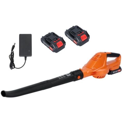 Souffleur à feuilles électrique sans fil, avec 2 batteries et 1 chargeur, modes à 5 vitesses, 21V 1500mAh 80CFM, orange