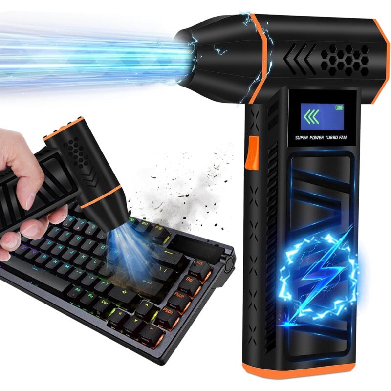 Souffleur Air Comprimé, 130000TR/Min Bombe Air Sec Souffleur PC avec Écran Numérique & Lumières LED, 4 Vitesses Souffleur Sans fil Mini Air Comprimé