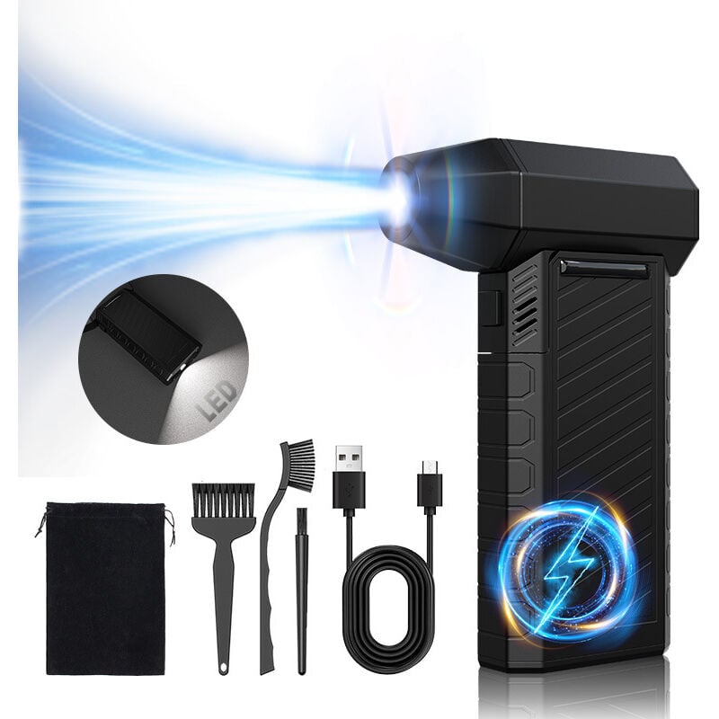 Souffleur Air Comprimé, CCmall Bombe Air Sec Souffleur PC, 3 Vitesses 180000TR/Min Souffleur Sans fil avec Batterie 10000mAh, Lumières LED Pour