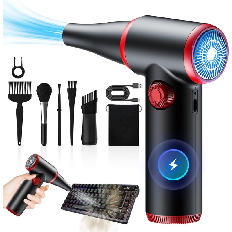 Souffleur Air Comprimé, Dépoussiérants Puissants électrique à vitesse continue, 100500 tr/min, Air Comprimé Duster avec lumière LED, Bombe Air Sec