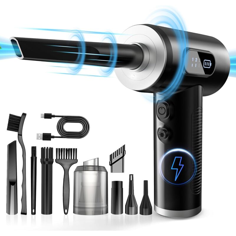Souffleur Air Comprimé, Dépoussiérants Puissants Électrique avec Batterie 6000 mAh, 3 en 1 Air Comprimé Duster, Adapté au Nettoyage des Ordinateurs,