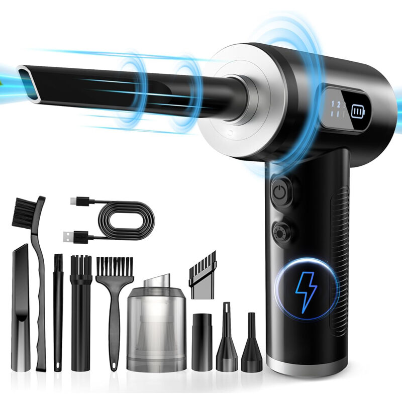 Souffleur Air Comprimé et Aspirateur 2en1, 50000RPM Souffleur de poussière électrique avec Batterie 6000 mAh, 3 Vitesses