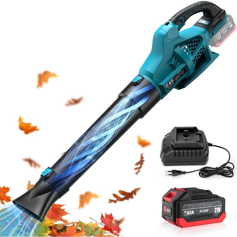 Souffleur Batterie, Souffleurs de Feuilles avec 1 Batterie de 3,0 Ah, Moteur sans Balais, Vitesse d'air 240 km/h, 6 Vitesses, pour Le Nettoyage du