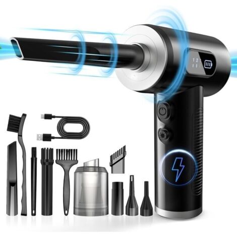 Souffleur d'air comprimé électrique puissant avec batterie 6000 mAh, 3 en 1. Parfait pour nettoyer ordinateurs, claviers, canapés, voitures.
