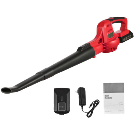 Souffleur de feuilles électrique sans fil 20 V, 2 vitesses (60/130 mph), portable, avec tubes d'extension, batterie 2 Ah et chargeur rapide. Idéal pour gouttières,Rouge