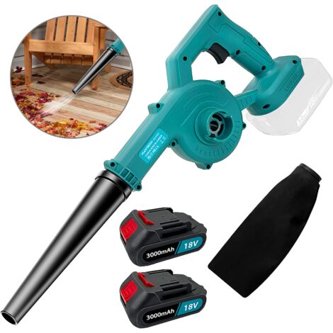 Souffleur de feuilles électrique sans fil avec 2 batteries et chargeur, léger et sans fil, idéal pour souffler les feuilles, nettoyer la terrasse, entretenir la pelouse et dépoussiérer.