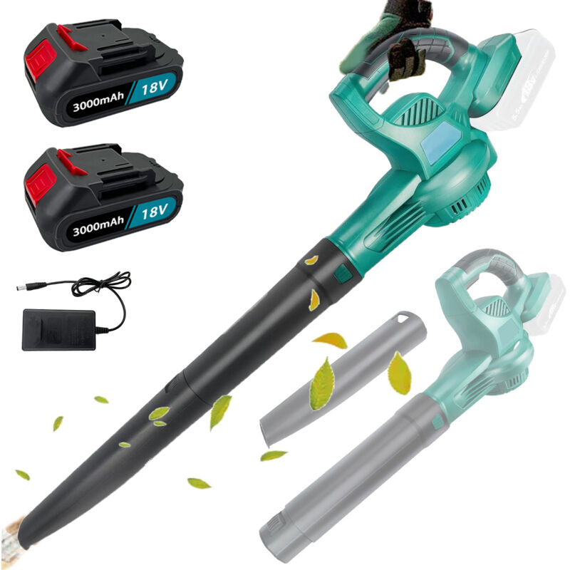 Souffleur de feuilles, nettoyeur de souffleur d'air sans fil, 2 batteries 5,5 Ah + chargeur, pour le nettoyage de la terrasse, soufflage de feuilles