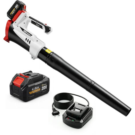 Souffleur de feuilles sans fil 250W, batterie 4000mAh, chargeur inclus, 6 vitesses, 149km/h, blanc