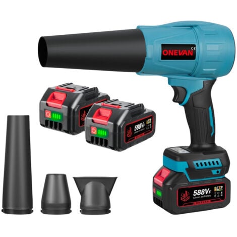 ONEVAN Souffleur de Feuilles sans Fil 576km/h ,3 vitesse,4 buses remplaçables ,Multifonctionnel Souffleur à batterie - Deux batteries et un chargeur