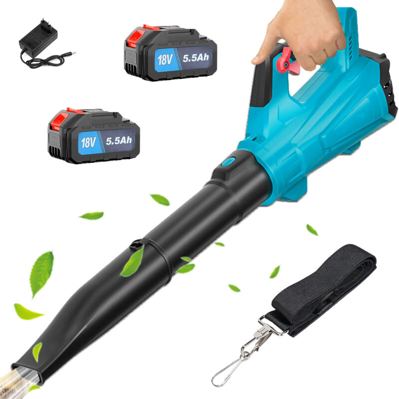 Souffleur de feuilles sans fil et sans balais, 2 batteries de 5,5 Ah +chargeur, pour le nettoyage de la terrasse, le soufflage des feuilles et de la