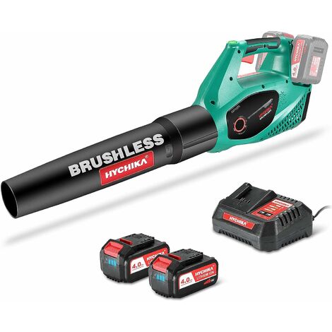 Souffleur de Feuilles Sans Fil, HYCHIKA 36V Souffleur, Moteur Brushless avec 2 Vitesses Variables, Vitesse Max 212 km/h, 2 * 18V 4.0Ah Li-ion Batterie & Chargeur, Idéal pour Nettoyage du Jardin