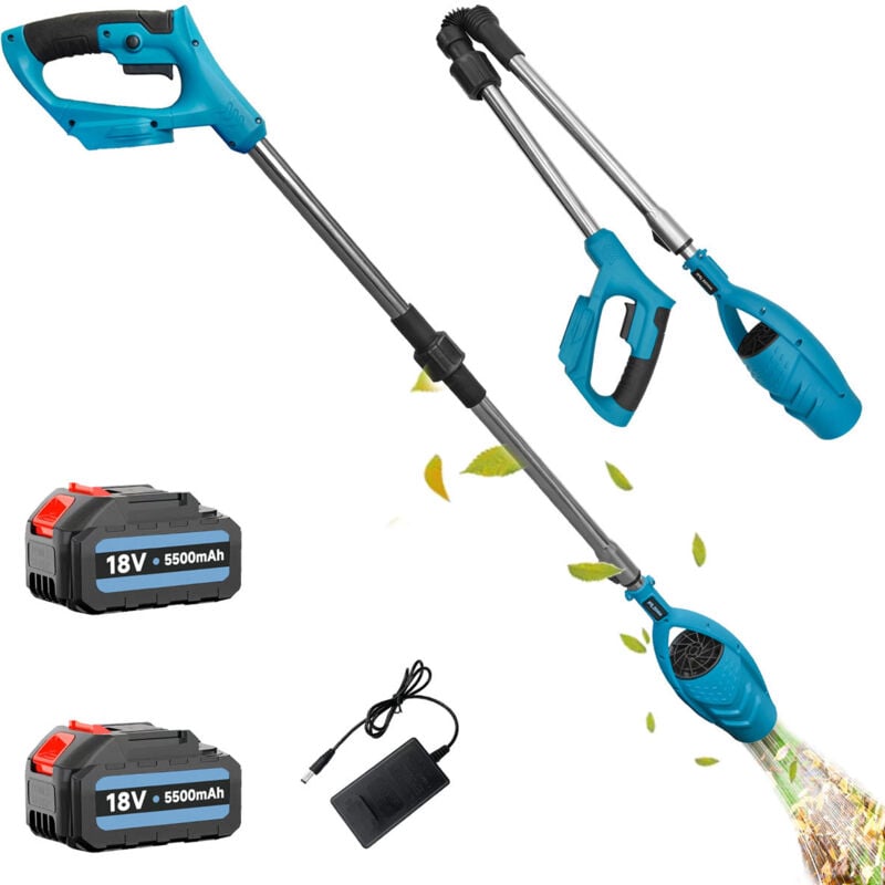 Souffleur de feuilles sans fil robuste, rallonge pliable de 116 cm, souffleur de feuilles à piles pour trottoir, patio, terrasse + 2 batteries 5,5 a