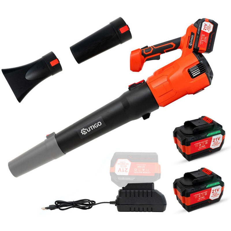 Souffleur de feuilles sans fil, souffleur de feuilles avec 2 batteries 21V 4.5Ah et 2 tubes, puissant et léger souffleur de feuilles de jardin à main