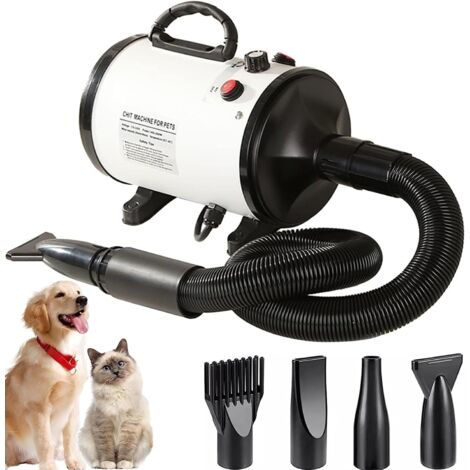 Souffleur et aspirateur à double fonction,Pulseur Chien Sèche-Cheveux pour Chien Blower Professionnel Souffleur Silencieux 2000W Sèche-Cheveux pour Animaux avec 3 Buses Différentes, Vitesse et Tempéra