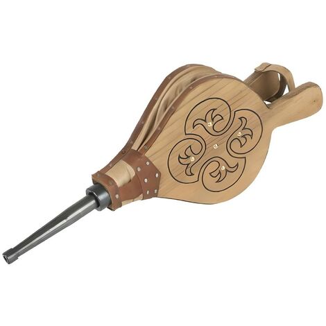 Souffleur Manuel, Soufflet de Cheminée, Souffleur d'Air en Cuir coloris effet bois - Hauteur 51,7 x Longueur 21,8 cm
