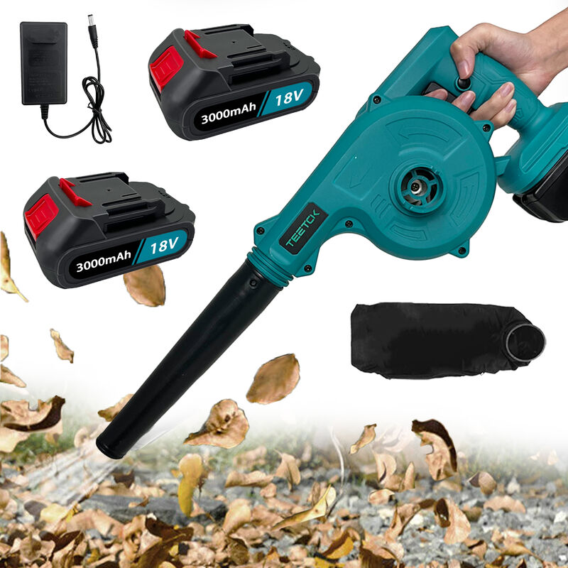 Souffleurs de feuilles et aspirateurs électriques, nettoyeur sans fil 2 en 1, pour feuille de pelouse, neige, voiture, dépoussiérage +2x batterie+3,0
