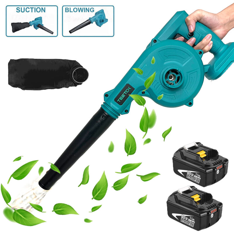 Souffleurs et aspirateurs à feuilles électriques , souffleur d'air sans fil , pour la feuille de poussière de neige de jardin + batterie 2x 5,5a,