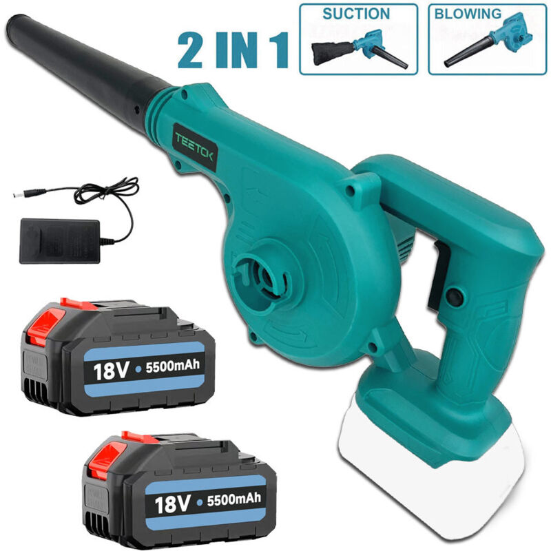 Souffleurs et aspirateurs de feuilles électriques, souffleur d'air sans fil , pour la feuille de poussière de neige de jardin +2x batterie 5.5a +