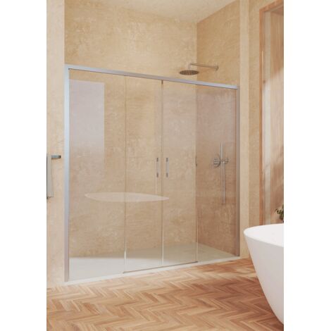 SOULBATH Duschabtrennung mit 2 Schiebetüren + 2 Festteilen, ohne unteres Profil, 6mm Sicherheitsglas Antikalk, 139 bis 143cm x 195cm Höhe, Silber