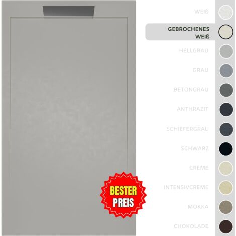 SOULBATH Duschwanne – Harz – Gelcoat – Glatte/Stein-Textur – GEBROCHENES WEISS – Rutschfest- 160x80 Extra flach 3 cm – Elegantes Design