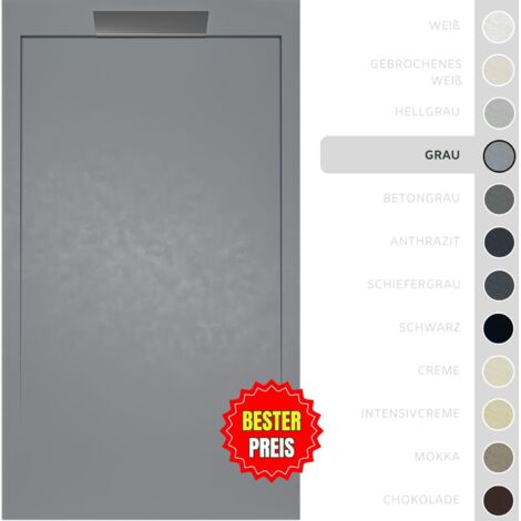 SOULBATH Duschwanne – Harz – Gelcoat – Glatte/Stein-Textur – GRAU – Rutschfest- 90x80 Extra flach 3 cm – Elegantes Design