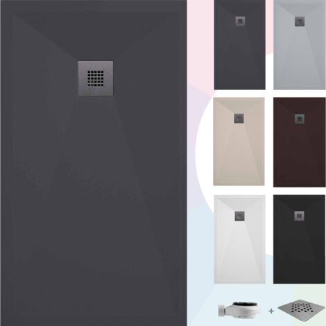 SOULBATH Duschwanne – Harz – Gelcoat – Glatte/Stein-Textur – Rutschfest – Farbe Anthrazit - 120x90- Extra flach 3 cm. Standard