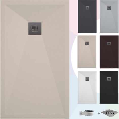 SOULBATH Duschwanne – Harz – Gelcoat – Glatte/Stein-Textur – Rutschfest – Farbe Creme  - 130X70- Extra flach 3 cm. Standard