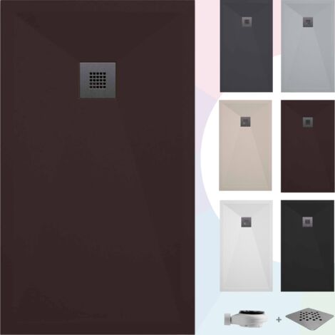 SOULBATH Duschwanne – Harz – Gelcoat – Glatte/Stein-Textur – Rutschfest – Farbe Schokolade - 100x80- Extra flach 3 cm. Standard