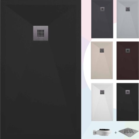 SOULBATH Duschwanne – Harz – Gelcoat – Glatte/Stein-Textur – Rutschfest – Farbe Schwarz - 160x100- Extra flach 3 cm. Standard