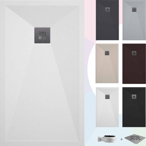 SOULBATH Duschwanne – Harz – Gelcoat – Glatte/Stein-Textur – Rutschfest – Farbe Weiß - 90x90- Extra flach 3 cm. Standard
