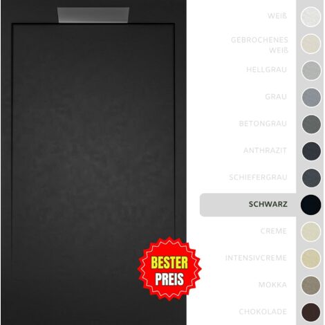 SOULBATH Duschwanne – Harz – Gelcoat – Glatte/Stein-Textur – SCHWARZ – Rutschfest- 120x90 Extra flach 3 cm – Elegantes Design