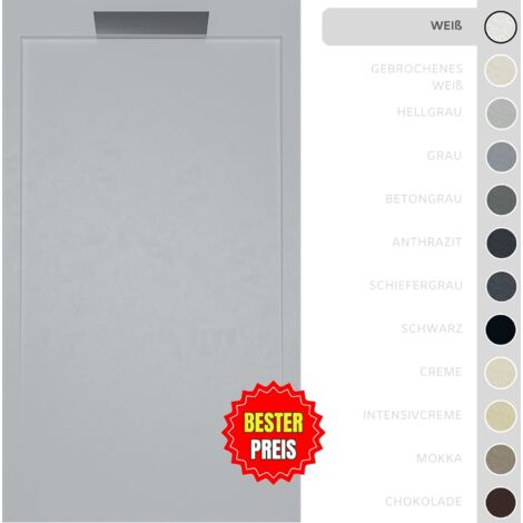 SOULBATH Duschwanne – Harz – Gelcoat – Glatte/Stein-Textur – WEISS – Rutschfest- 170X70 Extra flach 3 cm – Elegantes Design