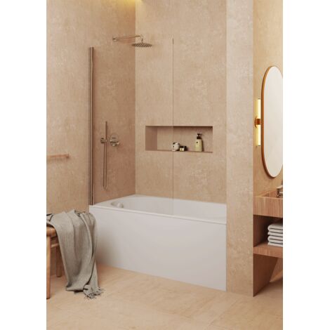 SOULBATH Parete vasca frontale con anta battente 180º – Trasparente – Vetro temperato 6 mm anticalcare – Profilo cromo – Larghezza 85cm – H 150cm
