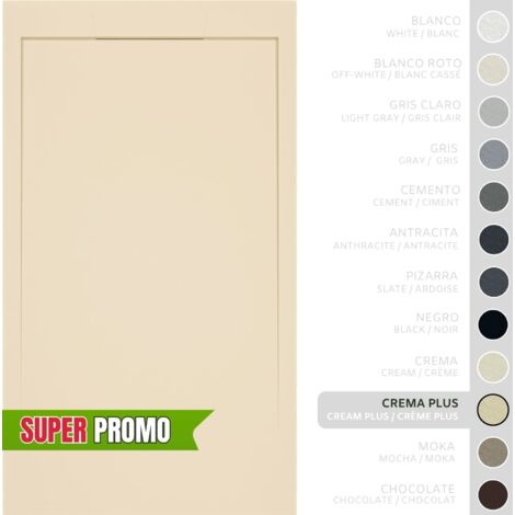 SOULBATH Plato de Ducha Extraplano Antideslizante – Resina Gel Coat - Textura Liso/Piedra – CREMA INTENSO - 110X70 - Extraplano 3cm - Incluye Válvula desagüe y Rejilla integrada mismo color