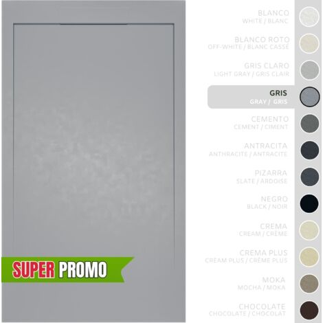 SOULBATH Plato de Ducha Extraplano Antideslizante – Resina Gel Coat - Textura Liso/Piedra – GRIS - 170X70 - Extraplano 3cm - Incluye Válvula desagüe y Rejilla integrada mismo color