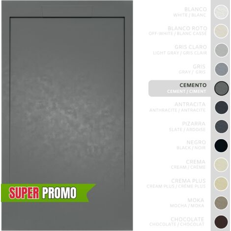 SOULBATH Plato de Ducha Extraplano Antideslizante – Resina Gel Coat - Textura Liso/Piedra – GRIS CEMENTO - 160x90 - Extraplano 3cm - Incluye Válvula desagüe y Rejilla integrada mismo color