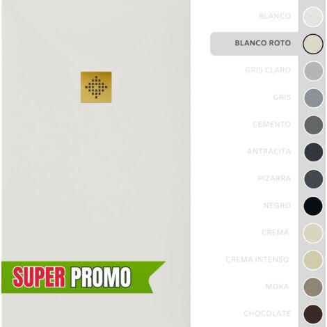 SOULBATH Plato de Ducha - Resina - Gel Coat - Textura Liso/Piedra - Antideslizante  - Color Blanco Roto - 120x100- Extraplano 3cm. Incluye Válvula desagüe y Rejilla - REJILLA DORADA