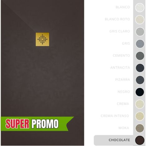 SOULBATH Plato de Ducha - Resina - Gel Coat - Textura Liso/Piedra - Antideslizante  - Color Chocolate - 160X70- Extraplano 3cm. Incluye Válvula desagüe y Rejilla - REJILLA DORADA