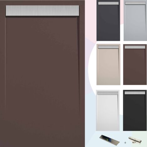 SOULBATH Plato de Ducha - Resina - Gel Coat - Textura Liso/Piedra - Antideslizante - Color Chocolate - 180x90- Extraplano 3cm - Incluye Válvula desagüe y Rejilla INOX.