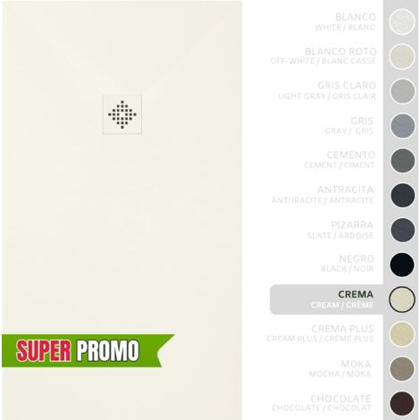 SOULBATH Plato de Ducha - Resina - Gel Coat - Textura Liso/Piedra - Antideslizante  - Color Crema  - 100x80- Extraplano 3cm. Incluye Válvula desagüe y Rejilla - REJILLA MISMO COLOR