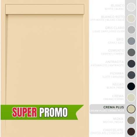 SOULBATH Plato de Ducha - Resina - Gel Coat - Textura Liso/Piedra - Antideslizante - Color Crema Intenso - 170X70- Extraplano 3cm. Incluye Válvula desagüe y Rejilla. Diseño Minimalista.