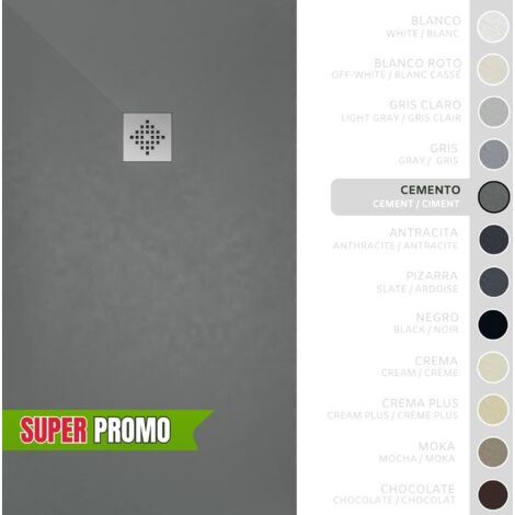 SOULBATH Plato de Ducha - Resina - Gel Coat - Textura Liso/Piedra - Antideslizante  - Color Gris Cemento - 60X60- Extraplano 3cm - Incluye Válvula desagüe y Rejilla. Standard