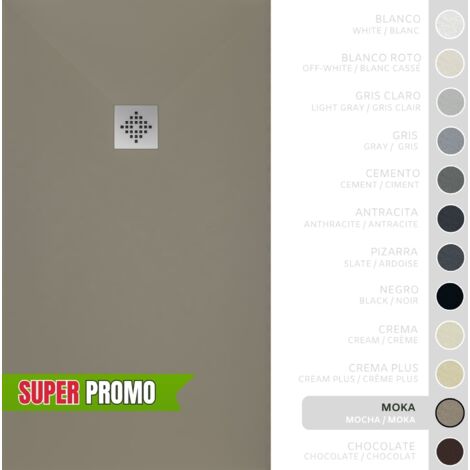 SOULBATH Plato de Ducha - Resina - Gel Coat - Textura Liso/Piedra - Antideslizante - Color Moka - 160x90- Extraplano 3cm - Incluye Válvula desagüe y Rejilla. Standard