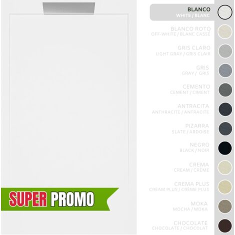 SOULBATH Plato de Ducha - Resina - Gel Coat - Textura Liso/Piedra - BLANCO - Antideslizante - 170X70- Extraplano 3cm - Incluye Válvula desagüe y Rejilla- Diseño elegante